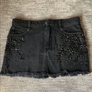Free People Black Denim Crystal Skirt